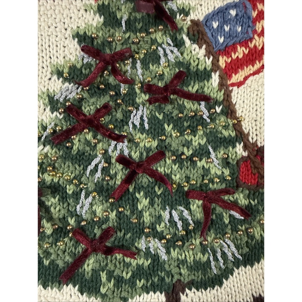 Vtg 90's Christmas Sweater Women's PMed 3D Patriotic Bear Skiing American Beaded - Picture 13 of 16
